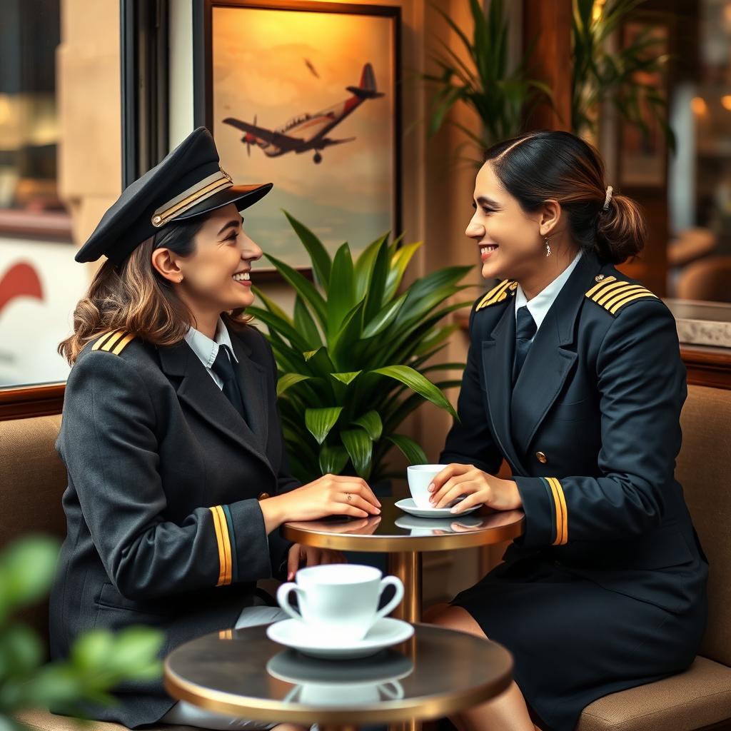 A charming romantic scene featuring a pilot and a nanny in a cozy setting
