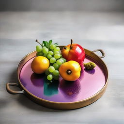 A luxurious new-style serving tray, forged from metal with a simple, elegant design, radiant with the best selection of colors, and featuring two sturdy handles.