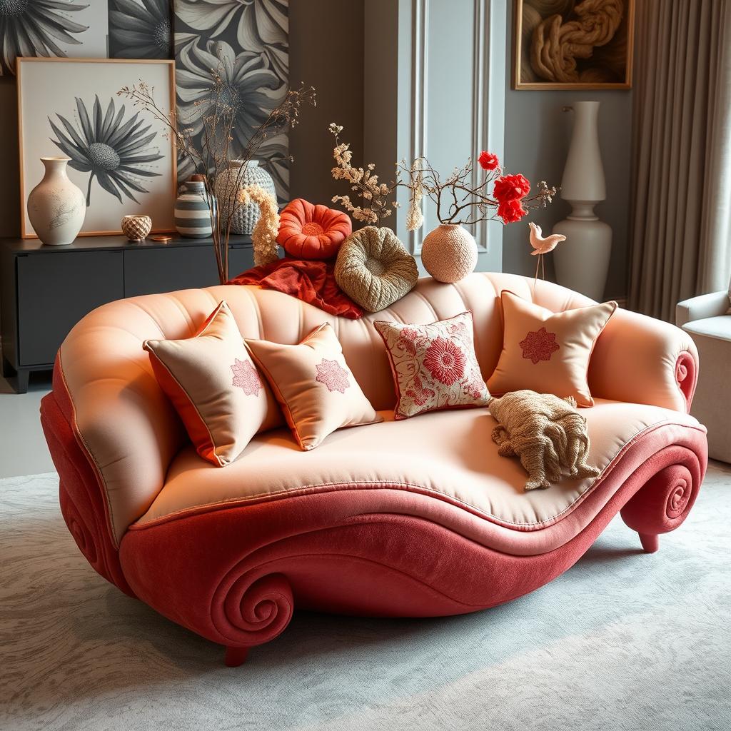 A beautifully designed piece of furniture inspired by the style of Marcel Wanders, showcasing a harmonious blend of colors, organic shapes, and intricate details