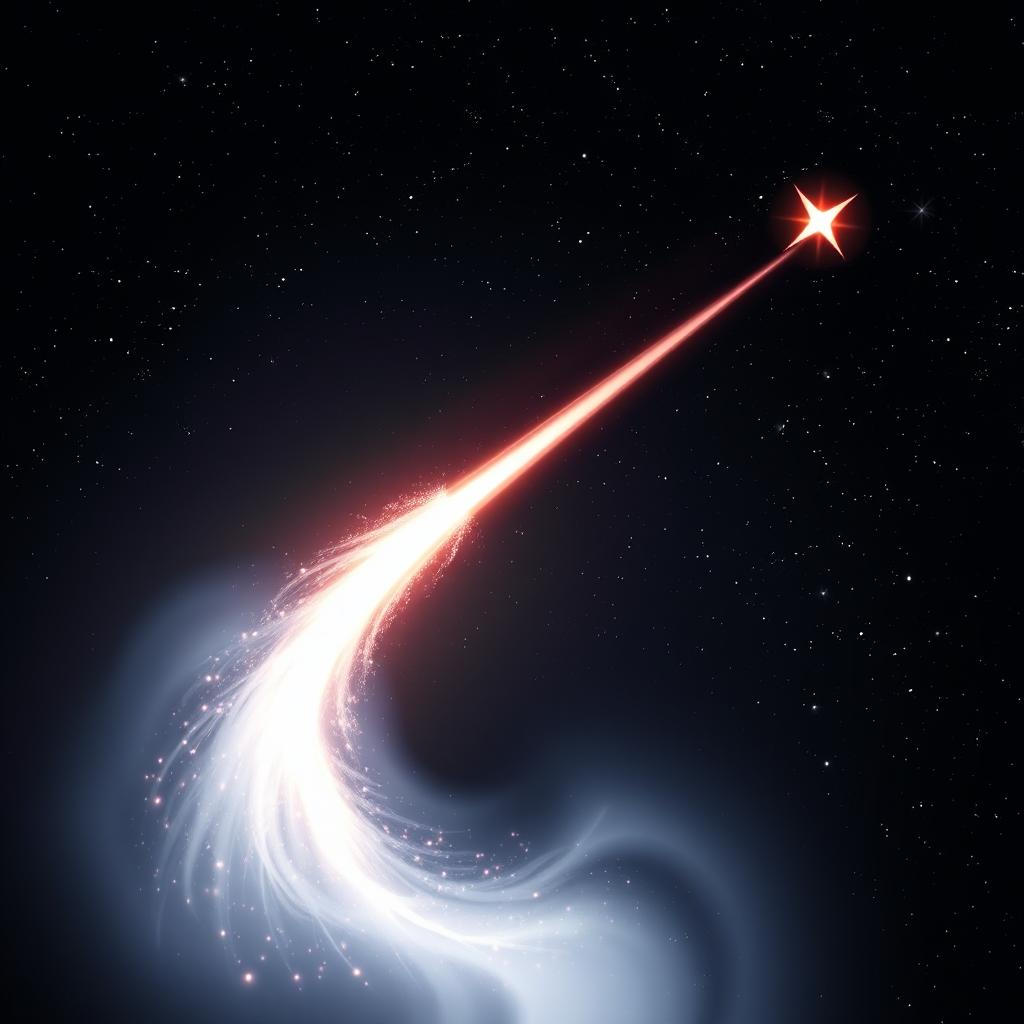 A beautiful shooting star streaking across a night sky, infused with vibrant yin yang colors - deep blacks and bright whites swirling together seamlessly to create a harmonious gradient