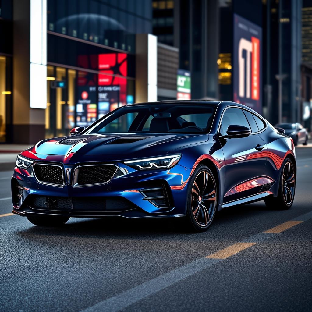 A modern version of the iconic Pontiac GTO, showcasing a sleek and aggressive design with sharp lines, muscular curves, and a bold front grille
