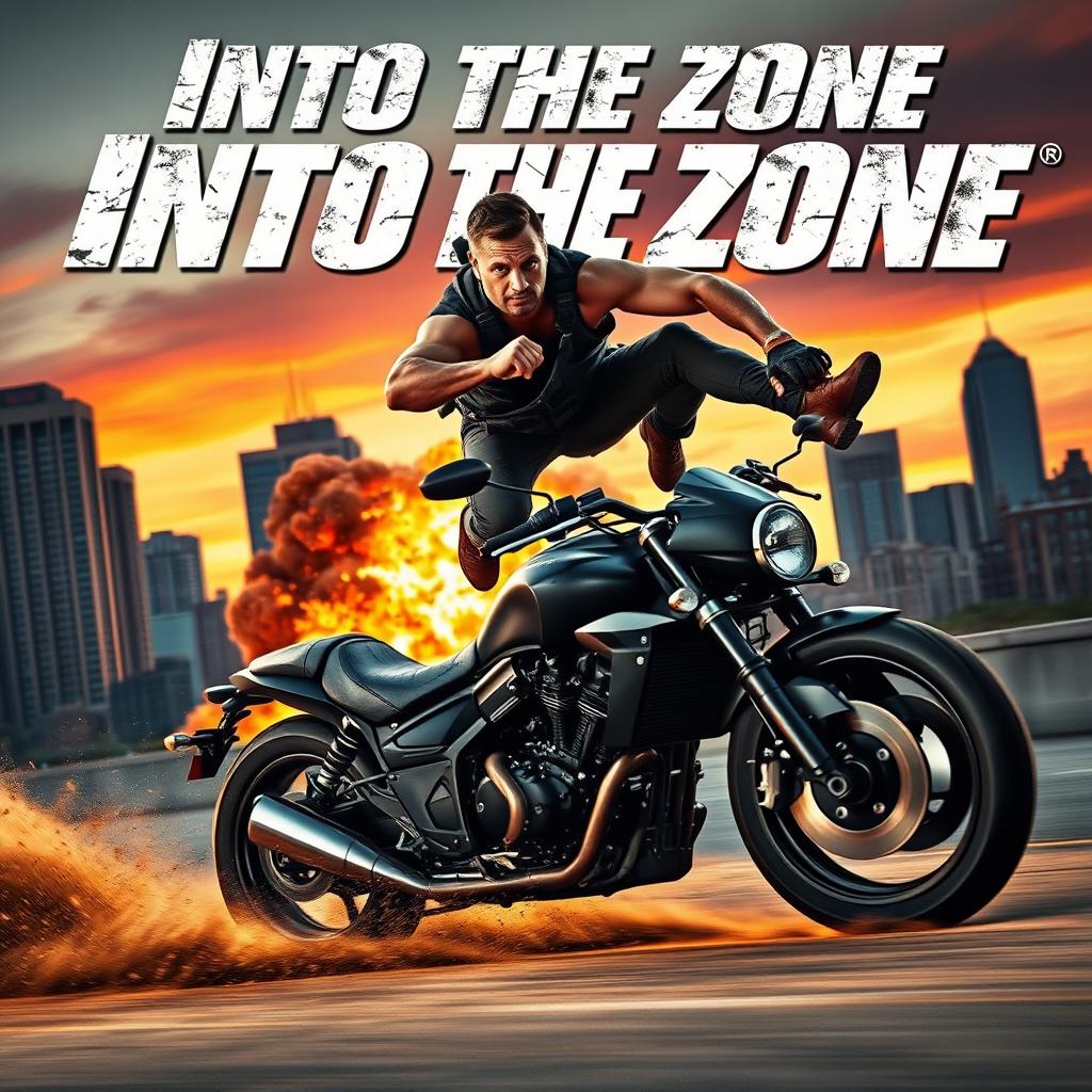 A high-speed action scene from an action movie titled 'Into The Zone'