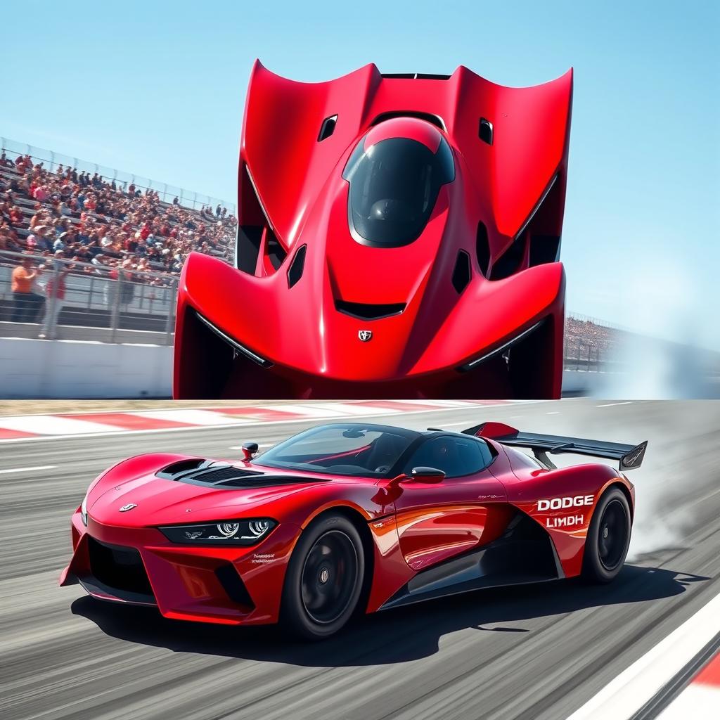 A modern Dodge LMDh racing car featuring a sleek, aerodynamic body design, characterized by sharp angles and aggressive styling