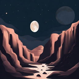 A poster art image displaying phases of the moon over a canyon, created in the style of Adam Szentpétery. The aesthetic nightscape serves as a matchless space art wallpaper trending on Unsplash.