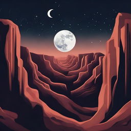 A poster art image displaying phases of the moon over a canyon, created in the style of Adam Szentpétery. The aesthetic nightscape serves as a matchless space art wallpaper trending on Unsplash.