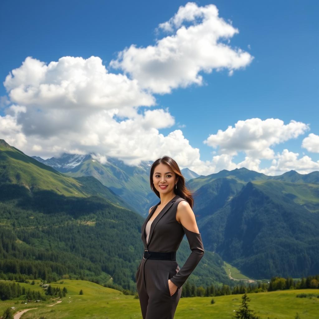 A beautifully edited image featuring a person smoothly integrated into a stunning natural landscape background