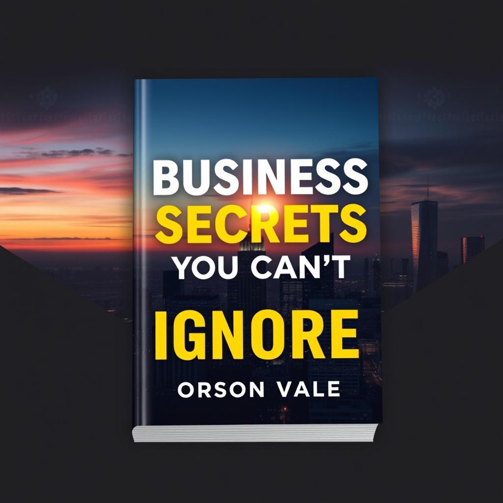 A book cover design featuring a realistic city skyline during dusk, portraying a sense of business and opportunity