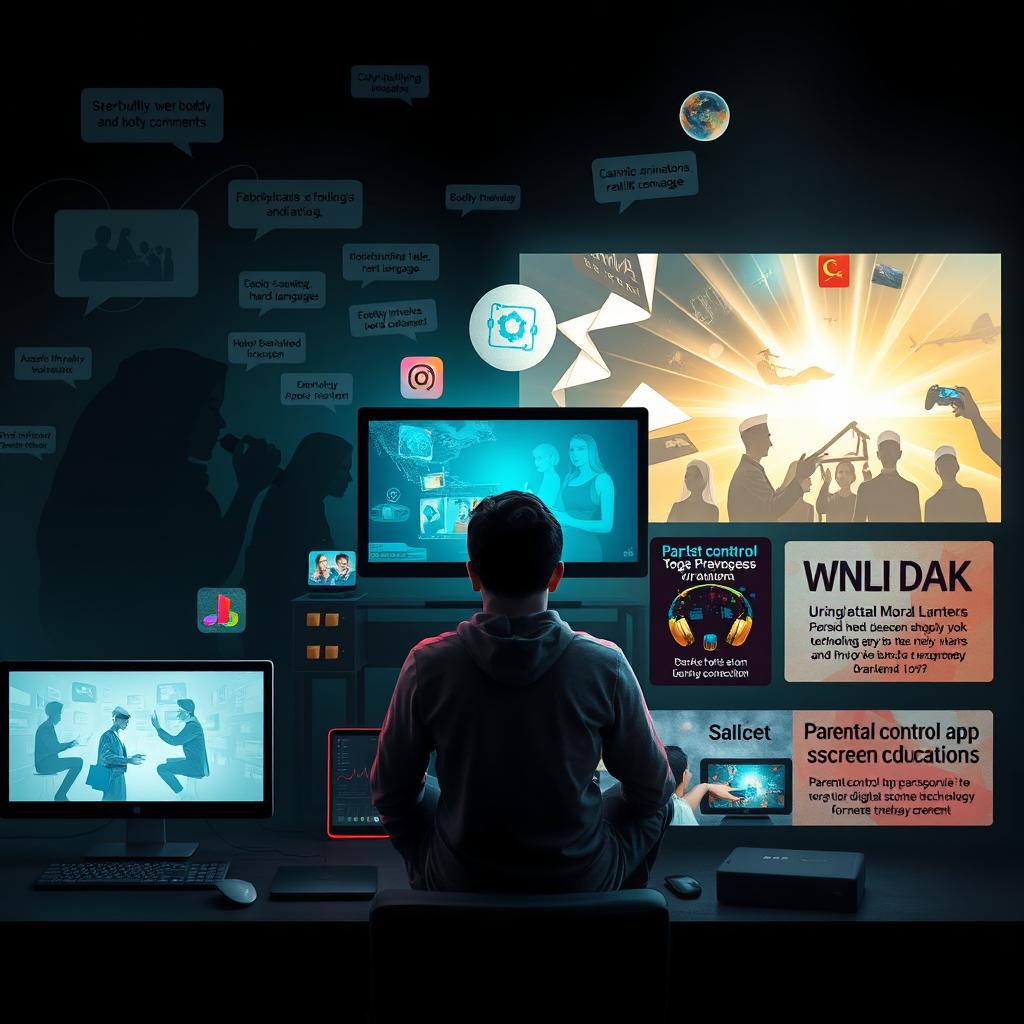 A thought-provoking composition illustrating the dual nature of technology's impact on society