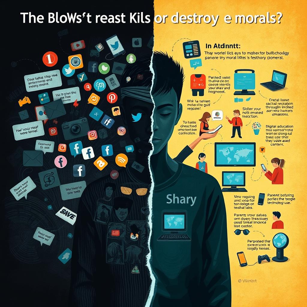 A captivating visual representation exploring the question of whether technology is a tool to build character or destroy morals