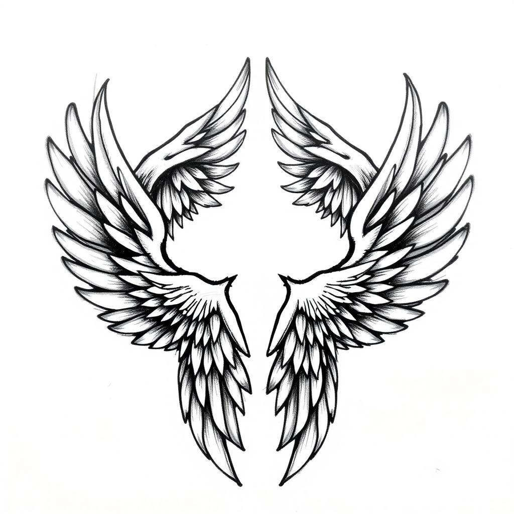 A tattoo sketch featuring wings arranged in a circular pattern, symbolizing an eternal connection among four entities