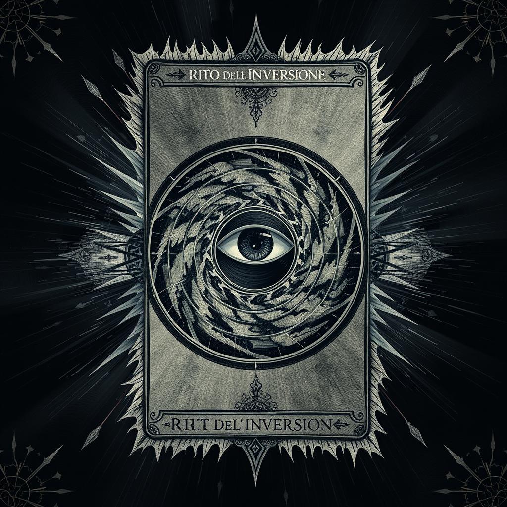 A mystical tarot card design featuring the 'Rito dell’Inversione' from the Coven of the Veil - Distorsione