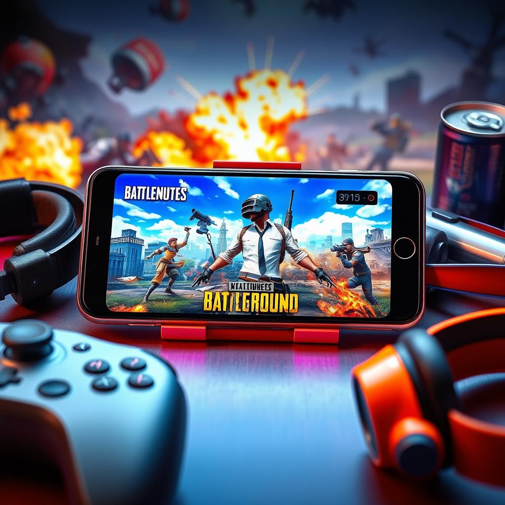 A smartphone with a vibrant, high-resolution screen displaying popular battle royale games like Fortnite and PUBG
