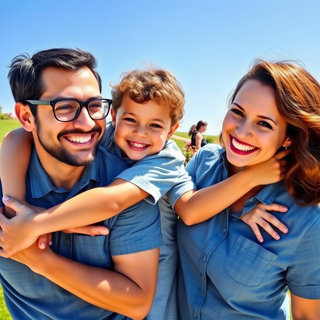 A heartwarming family photo capturing a joyful scene of a family of four