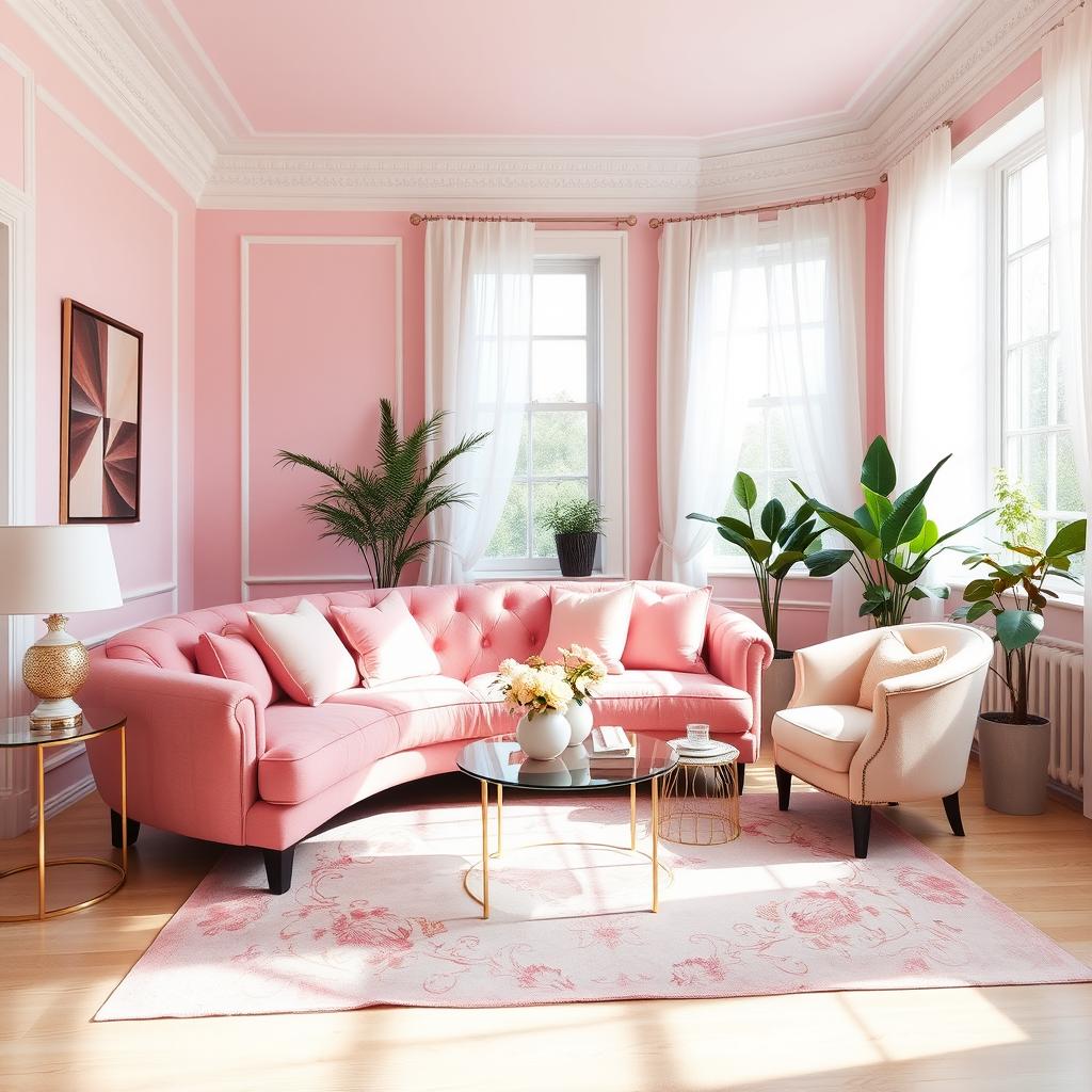 A beautifully designed pink room showcasing elegant furniture