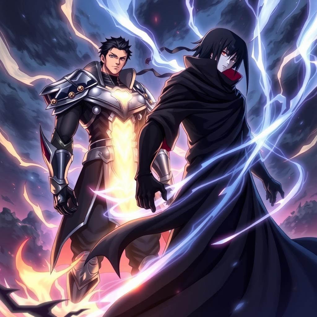 A stunning illustration featuring Sung Jin-Woo, a tall and muscular character from Solo Leveling, standing with a determined expression