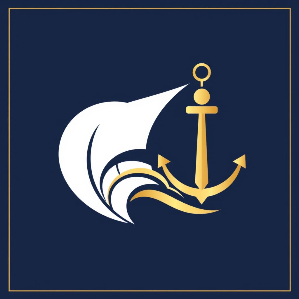 A visually striking design featuring a solid navy blue background accented with elegant gold elements