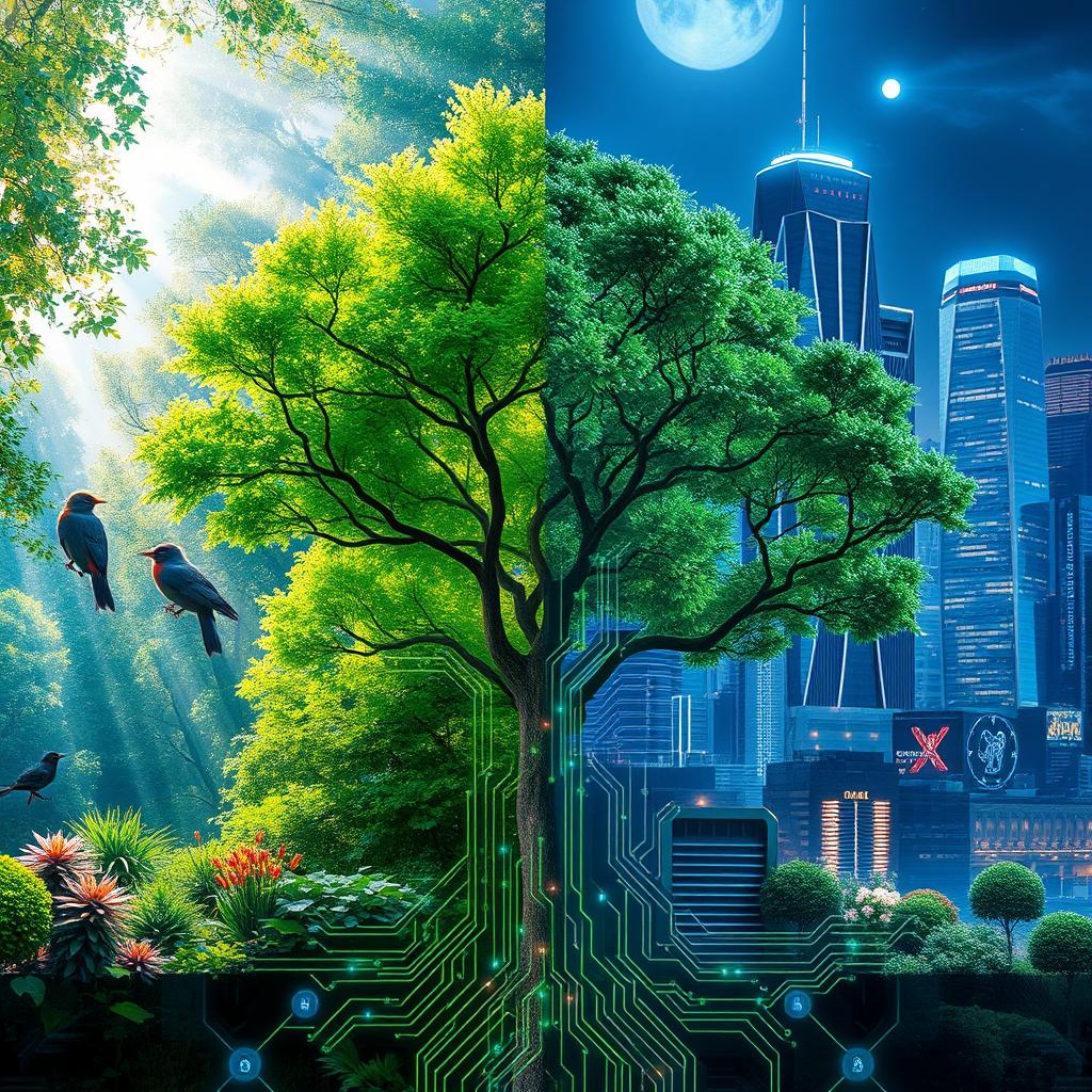 A stunning digital artwork combining elements of nature and technology