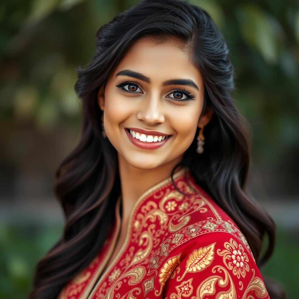 A captivating portrait of a young woman named Mehak Hamza, showcasing her vibrant personality