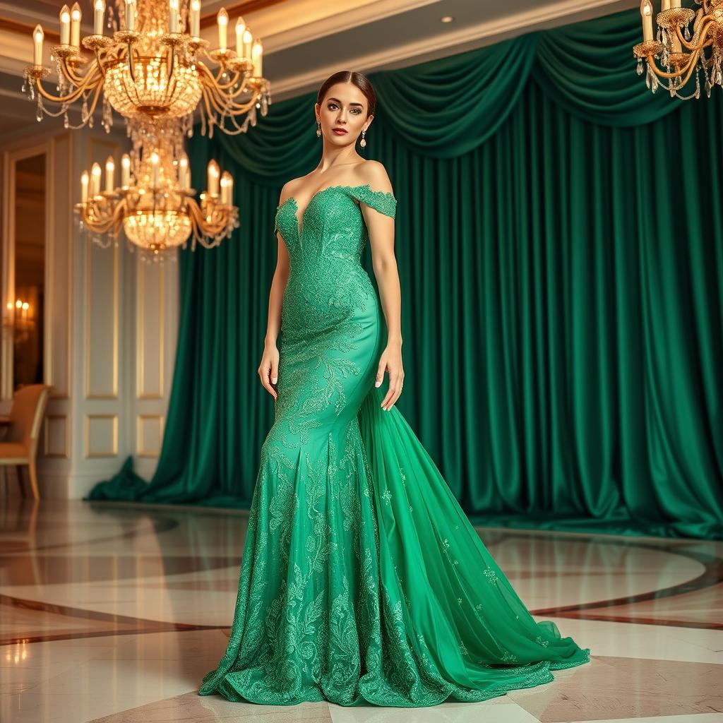 Luxurious Emerald Green Evening Gown: A Glamorous Transformation