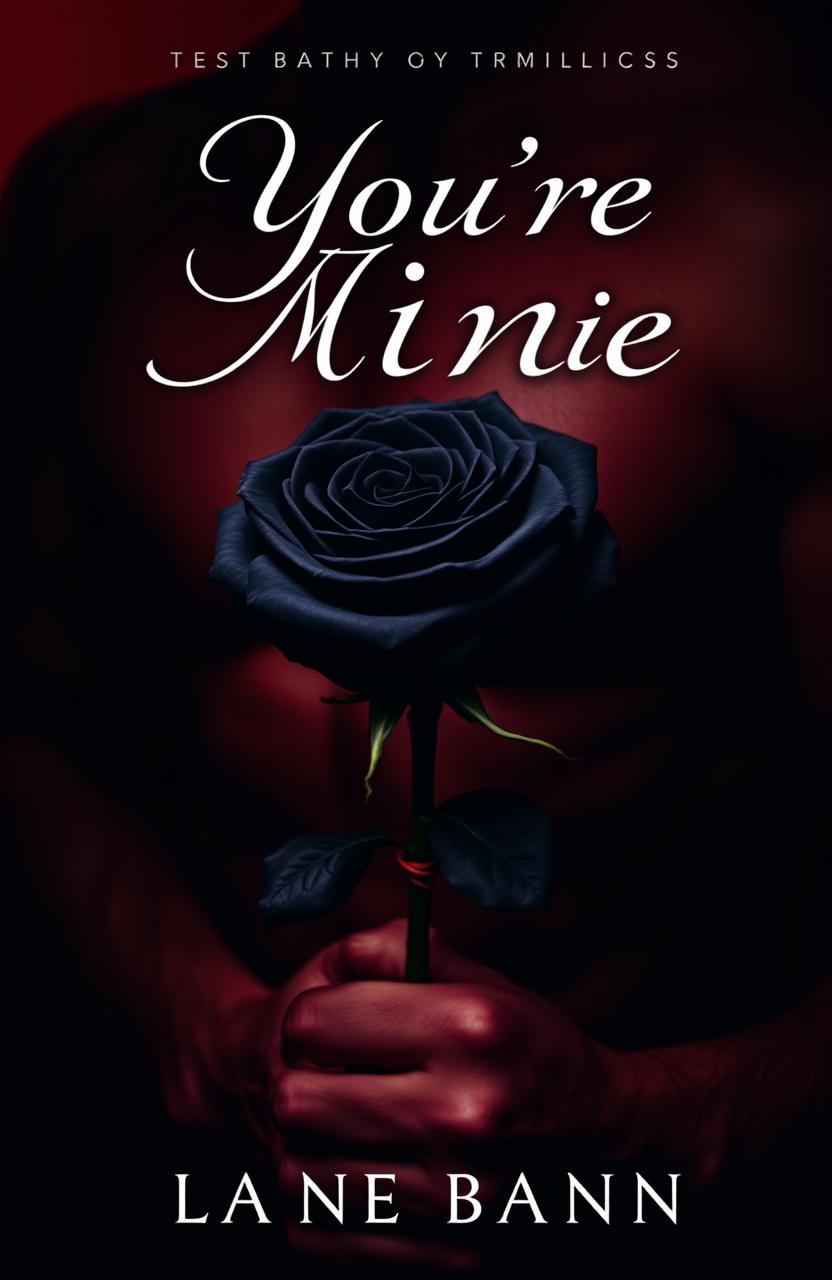 A captivating dark romance book cover featuring a striking black rose, delicately held in the hand of a muscular man with defined veins
