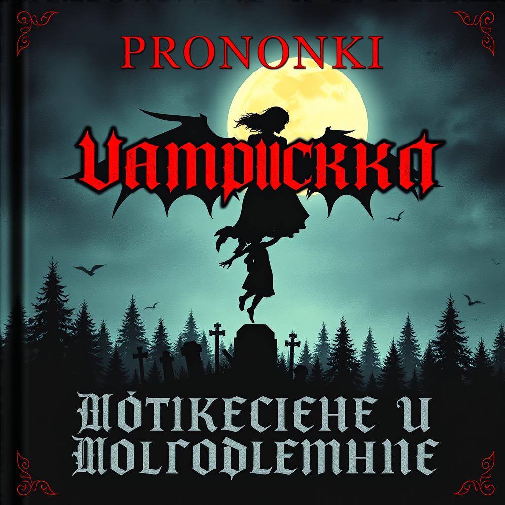 A gothic-style book cover titled 'Хроники вампирской мести' in Russian, using sharp-edged fonts reminiscent of ancient texts in a striking red and black color scheme