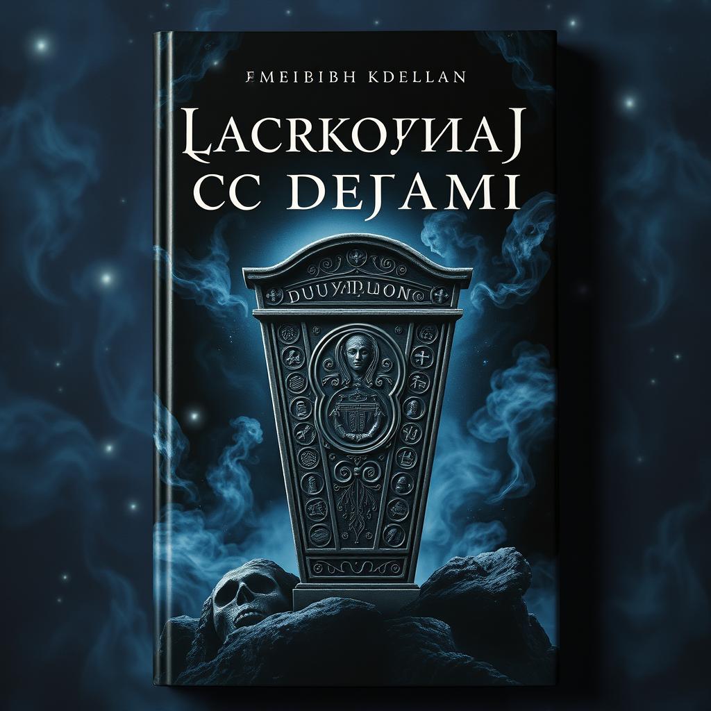 A striking book cover titled 'Саркофаг с душами', featuring an intricately designed sarcophagus at the center, adorned with ancient symbols and ghostly faces subtly etched into its surface