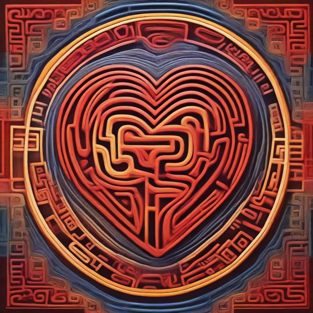 A metaphorical representation of heart and mind in harmony. The heart, pulsing with vibrant and warm hues, radiates love and compassion. The mind, embodied as a intricate maze or labyrinth, symbolizes intellect and reason.