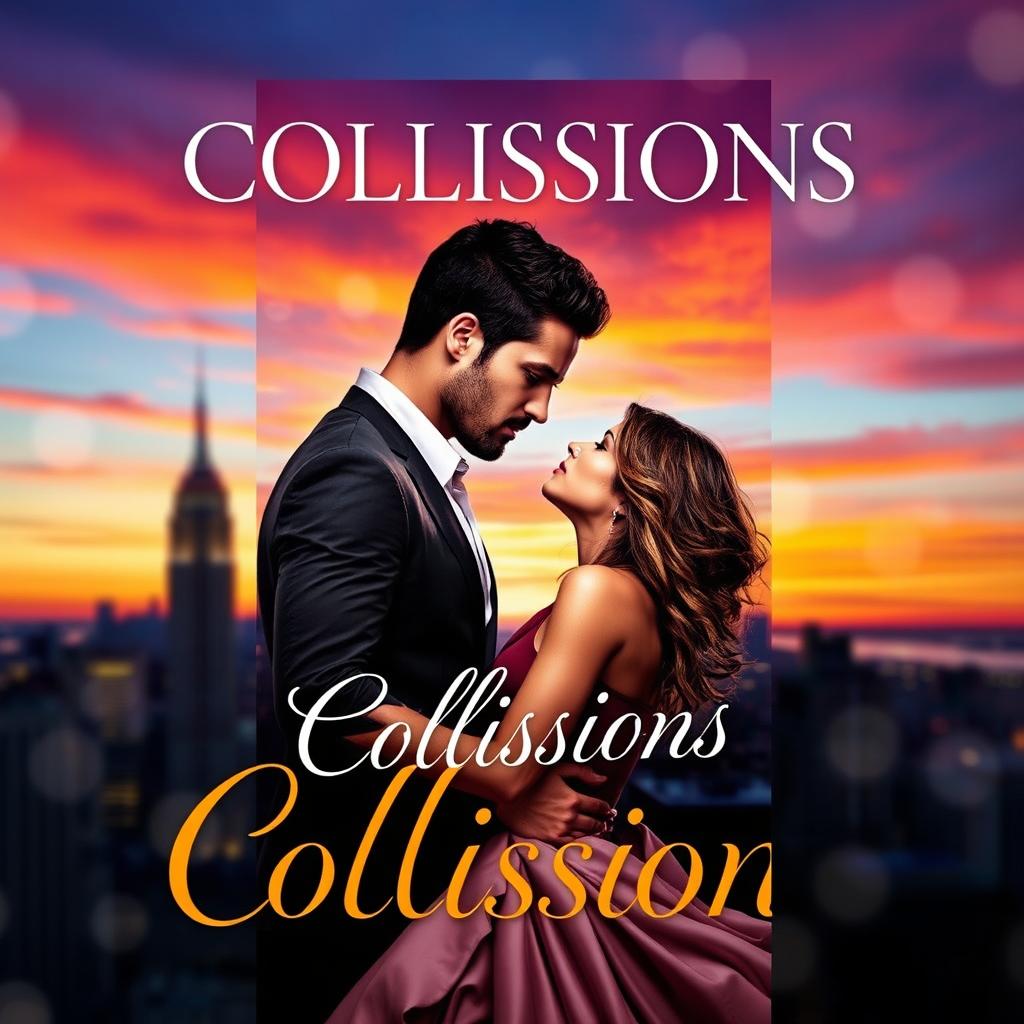 A captivating book cover for a romance novel titled 'Collisions'