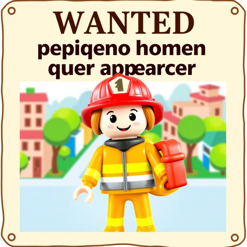 A wanted poster featuring a playful and colorful design with the words "pequeno homem quer aparecer" prominently displayed at the top