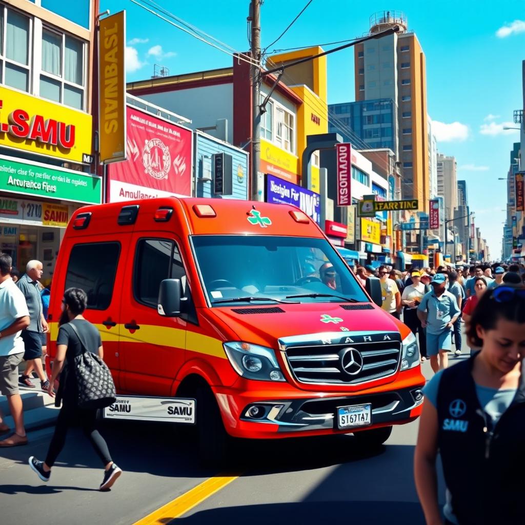 A scene depicting a vibrant urban environment with people actively engaged in various daily activities