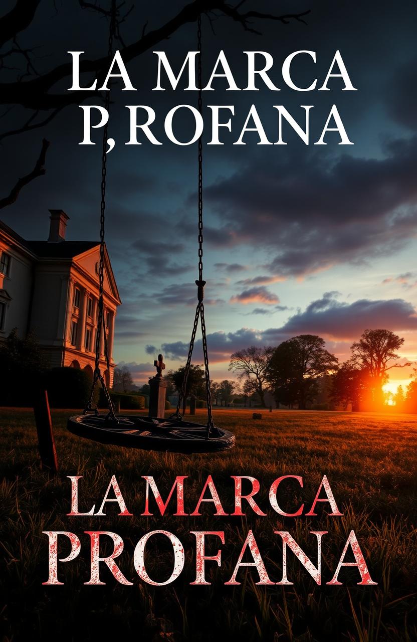 A chilling book cover for a horror novel titled 'LA MARCA PROFANA'