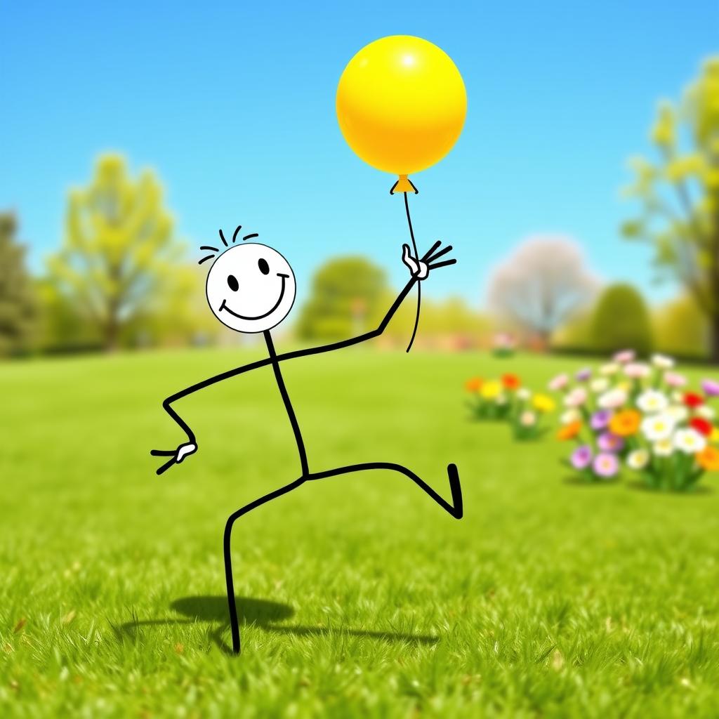 A simple yet expressive stickman character in a dynamic pose, showcasing joy and excitement