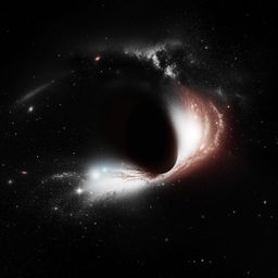 An intensely powerful black hole in the vastness of space, surrounded by swirling galaxies and stars, pulling light into its dark abyss.