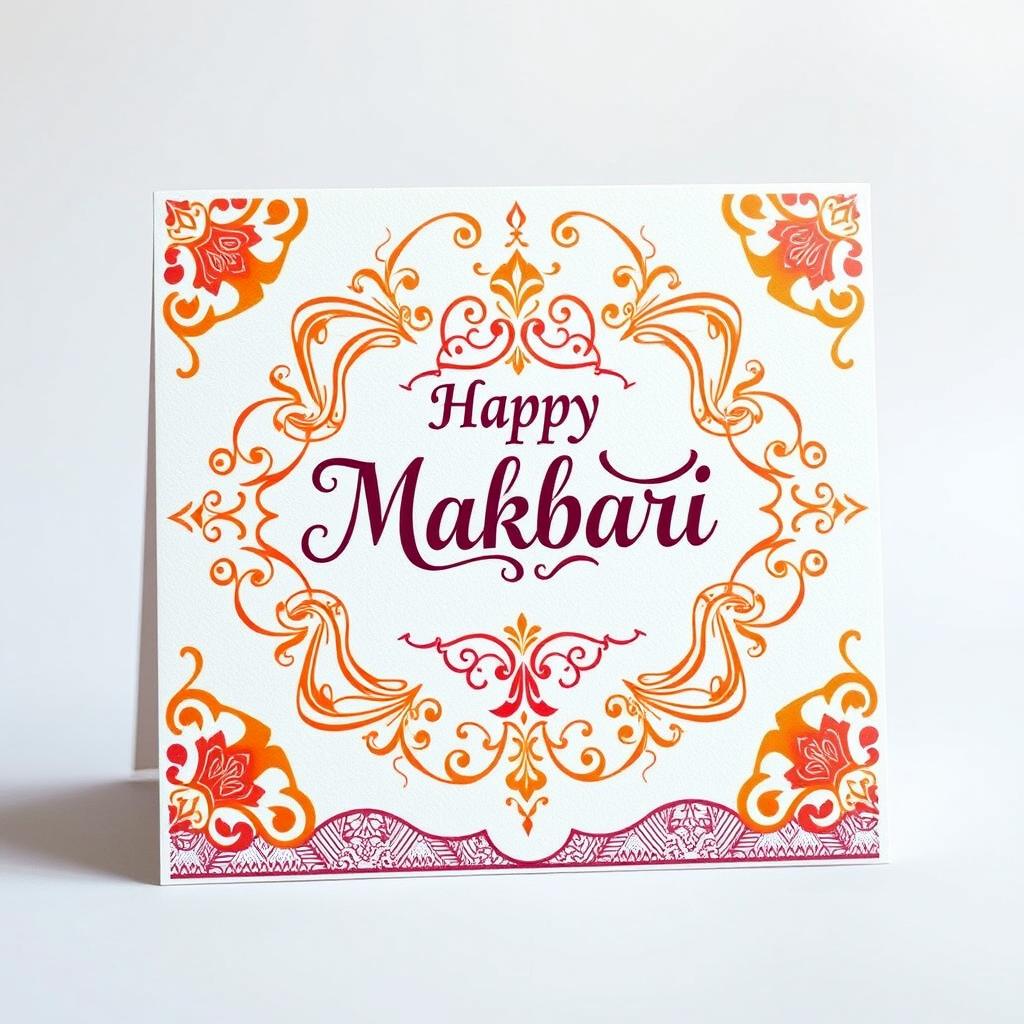 A beautifully designed Makbari card featuring intricate patterns and elegant typography