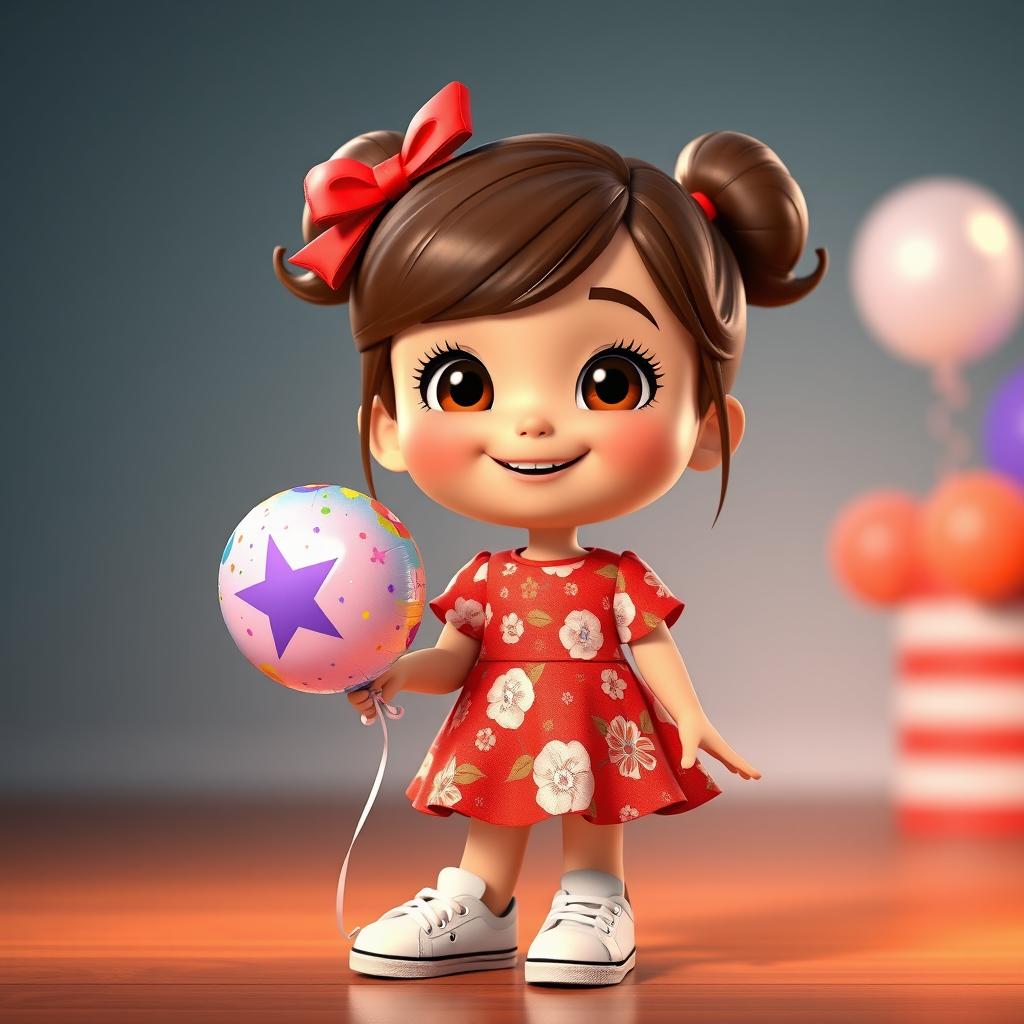 A charming 3D image of a smiling cute girl in a Disney and Pixar style