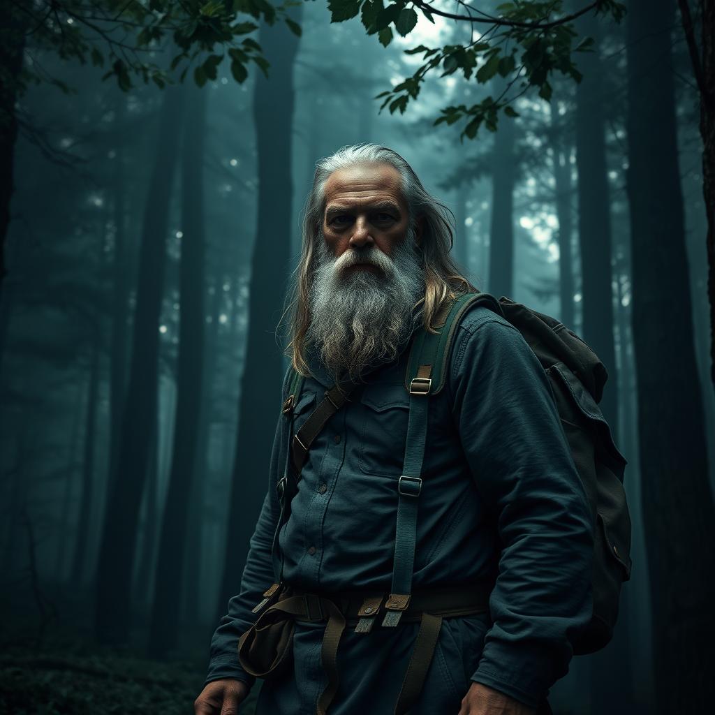A hyper-realistic image of a white middle-aged man with long hair and a short beard