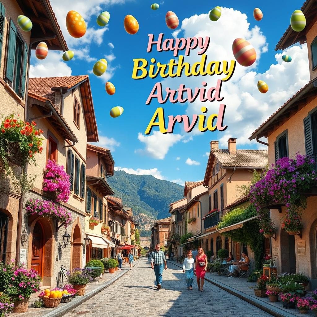An enchanting Italian village filled with charming rustic architecture, blooming flowers, and cobblestone streets