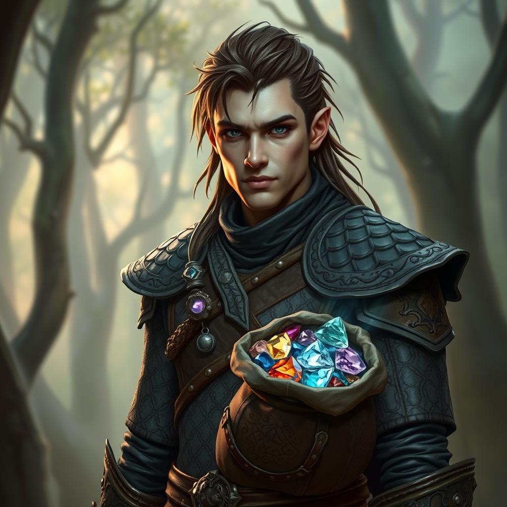 A human warlock character with nice, glowing skin, exuding an aura of magic and mystique