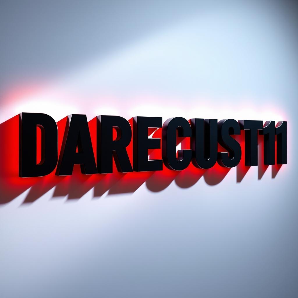 The word "DARECUST1" prominently displayed, with the letters in a bold, modern font