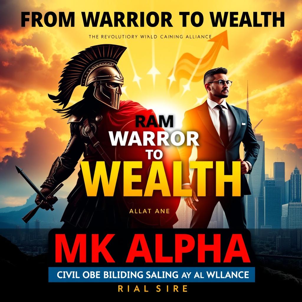 A vibrant and engaging cover design for a Wealth Building company named 'MK ALPHA'