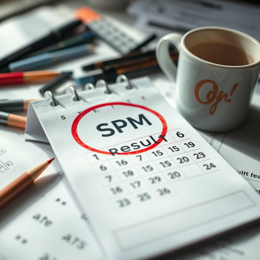A close-up view of a calendar page prominently marked with a bold red circle around the date of the SPM results announcement, symbolizing significance and anticipation