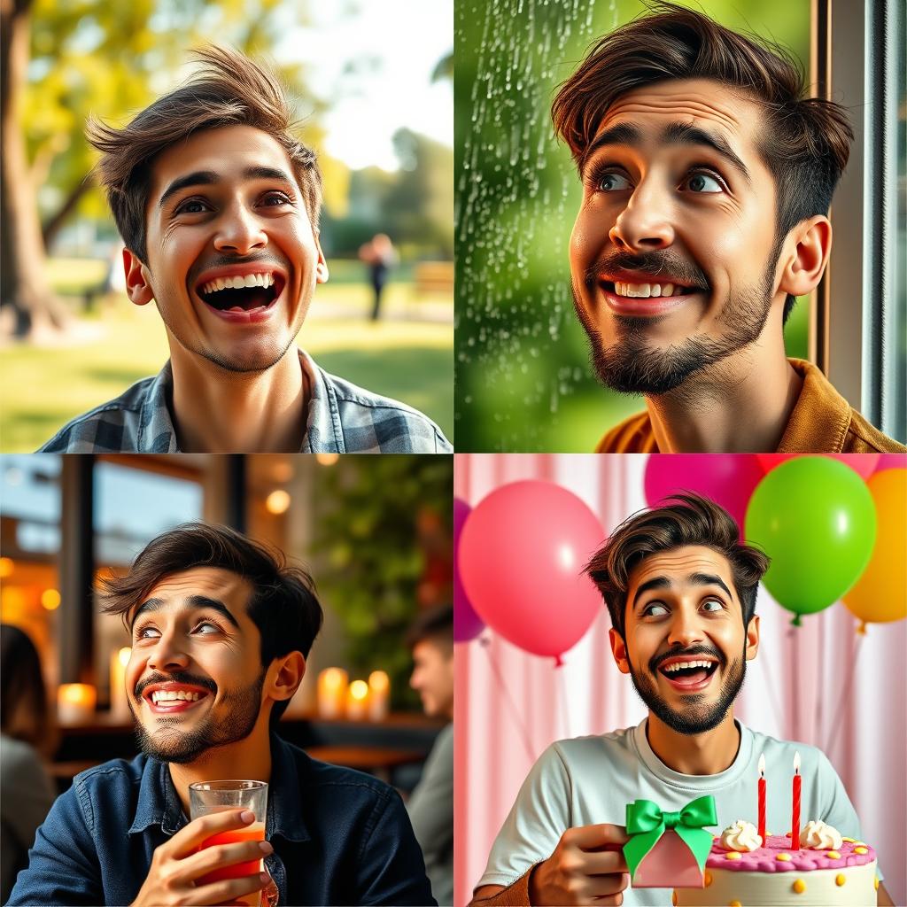 A series of vibrant and engaging images featuring a person’s face expressing a wide range of emotions and life situations