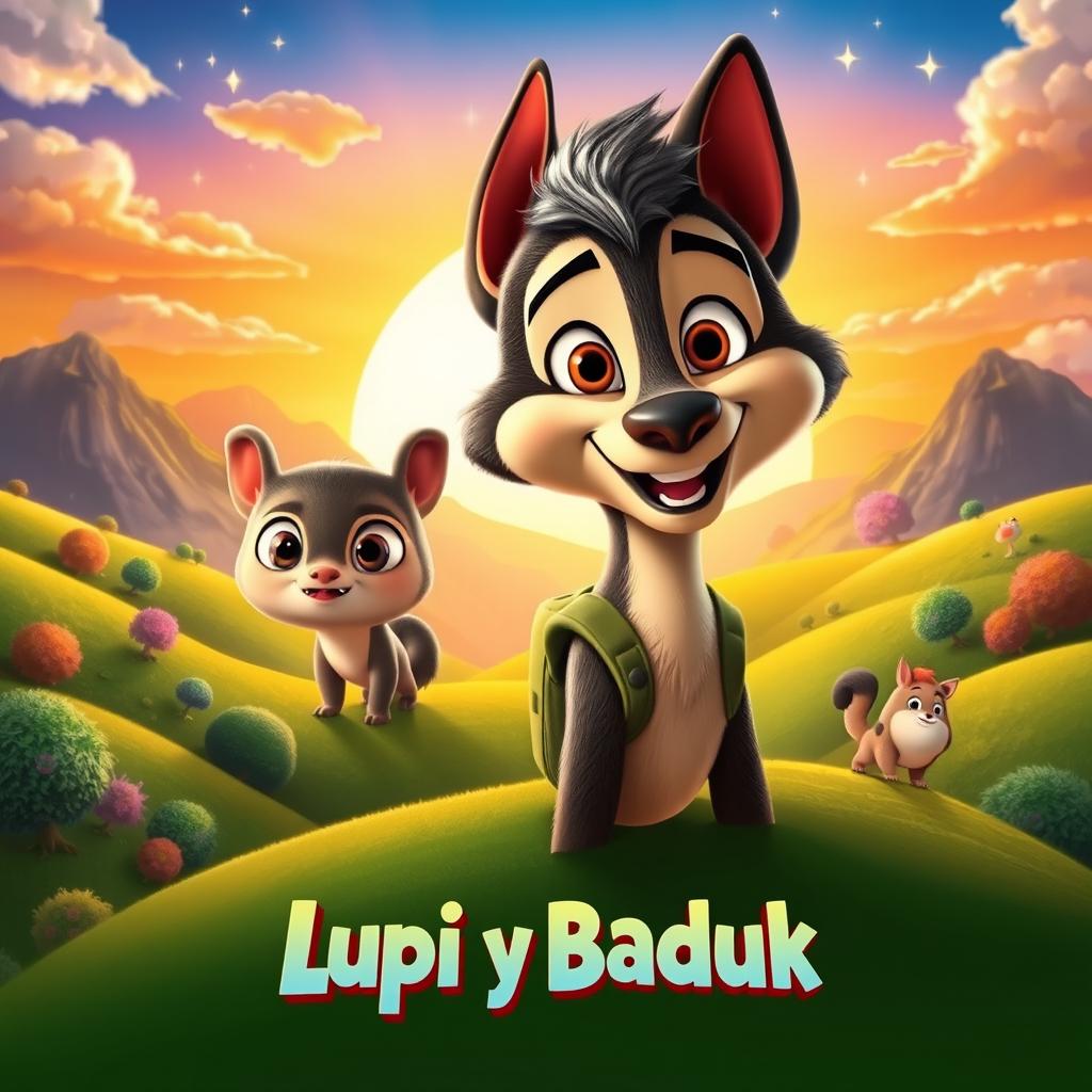 A vibrant and whimsical movie poster featuring 'Lupi y Baduki'