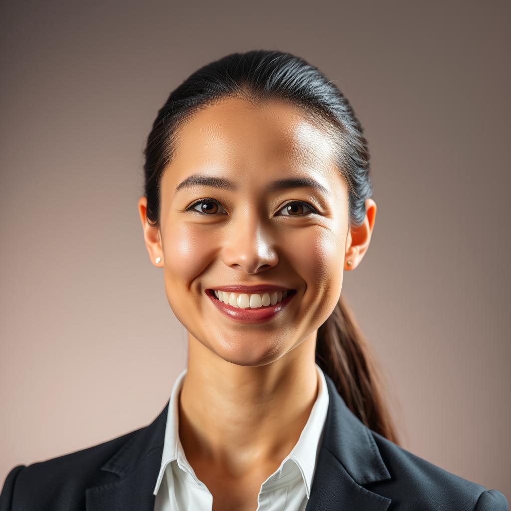 Create a professional CV portrait featuring a person with an exact likeness of the provided photo, showcasing a friendly and approachable expression