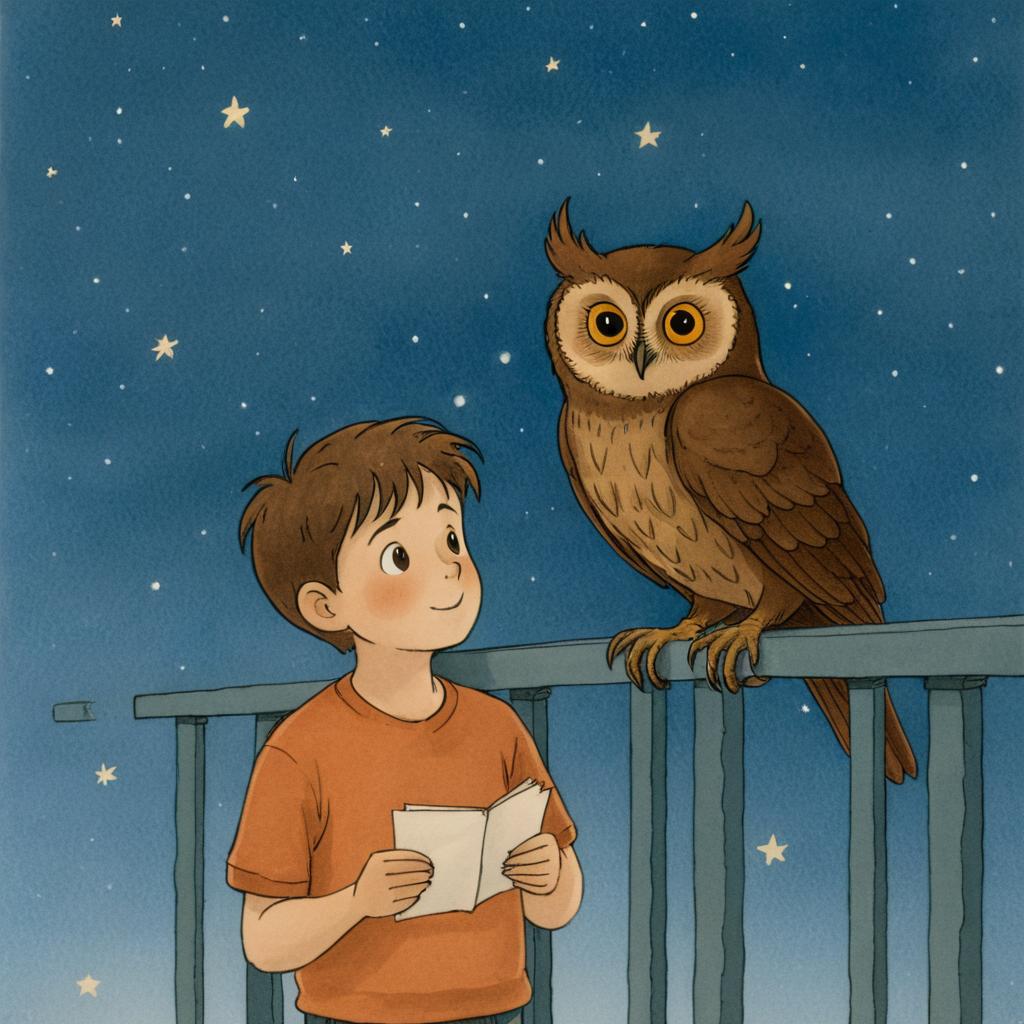 Un niño desde un balcón mirando a las estrellas