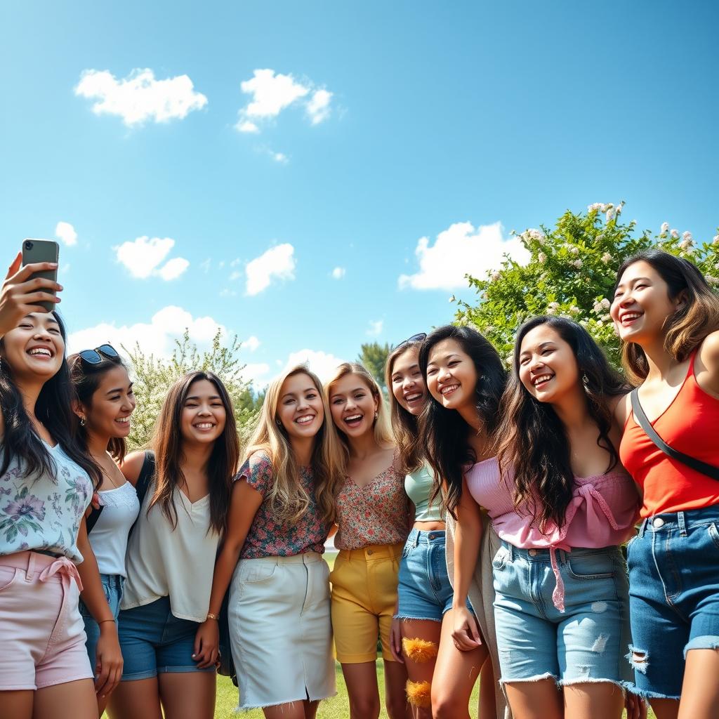 A diverse group of young women enjoying a fun day outdoors