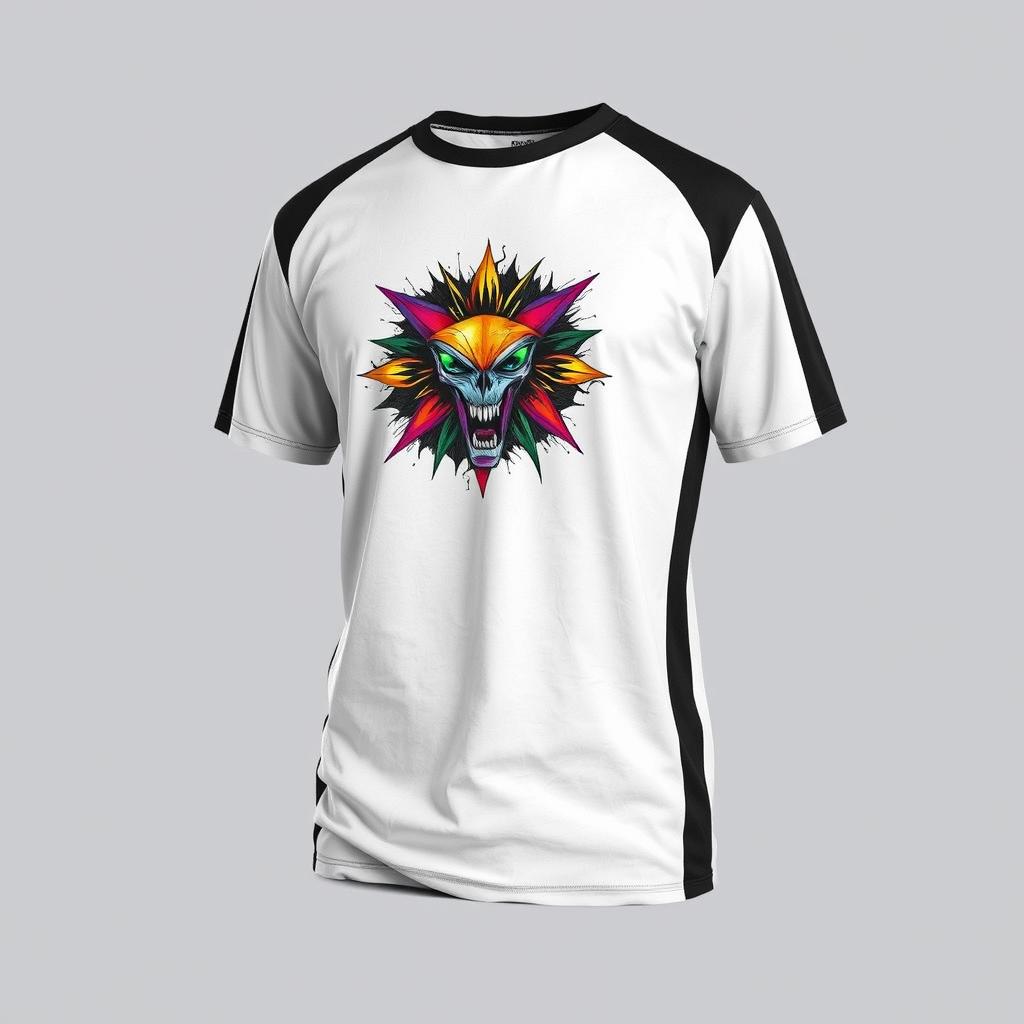 A stylish and modern box-fit t-shirt featuring a unique and eye-catching graphic print on the front