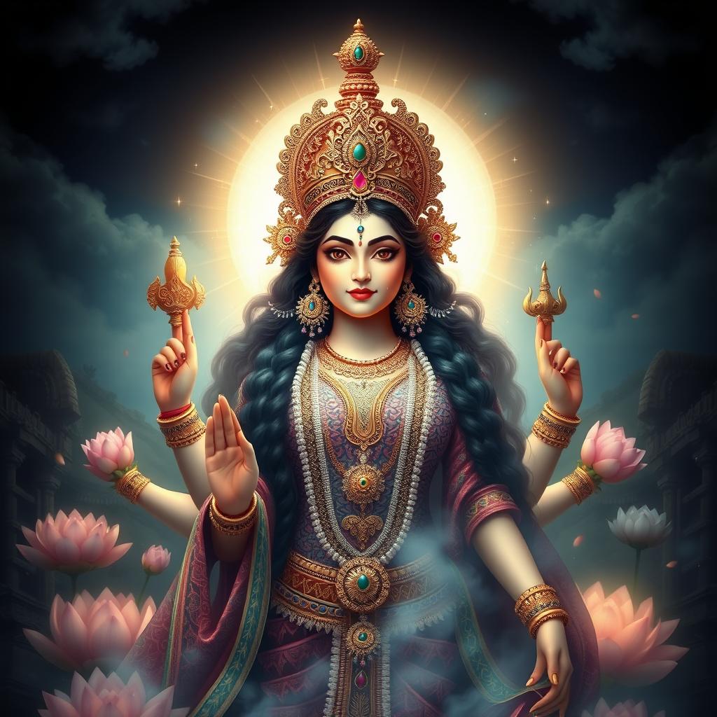 An awe-inspiring depiction of a Hindu goddess, radiating divine beauty and power