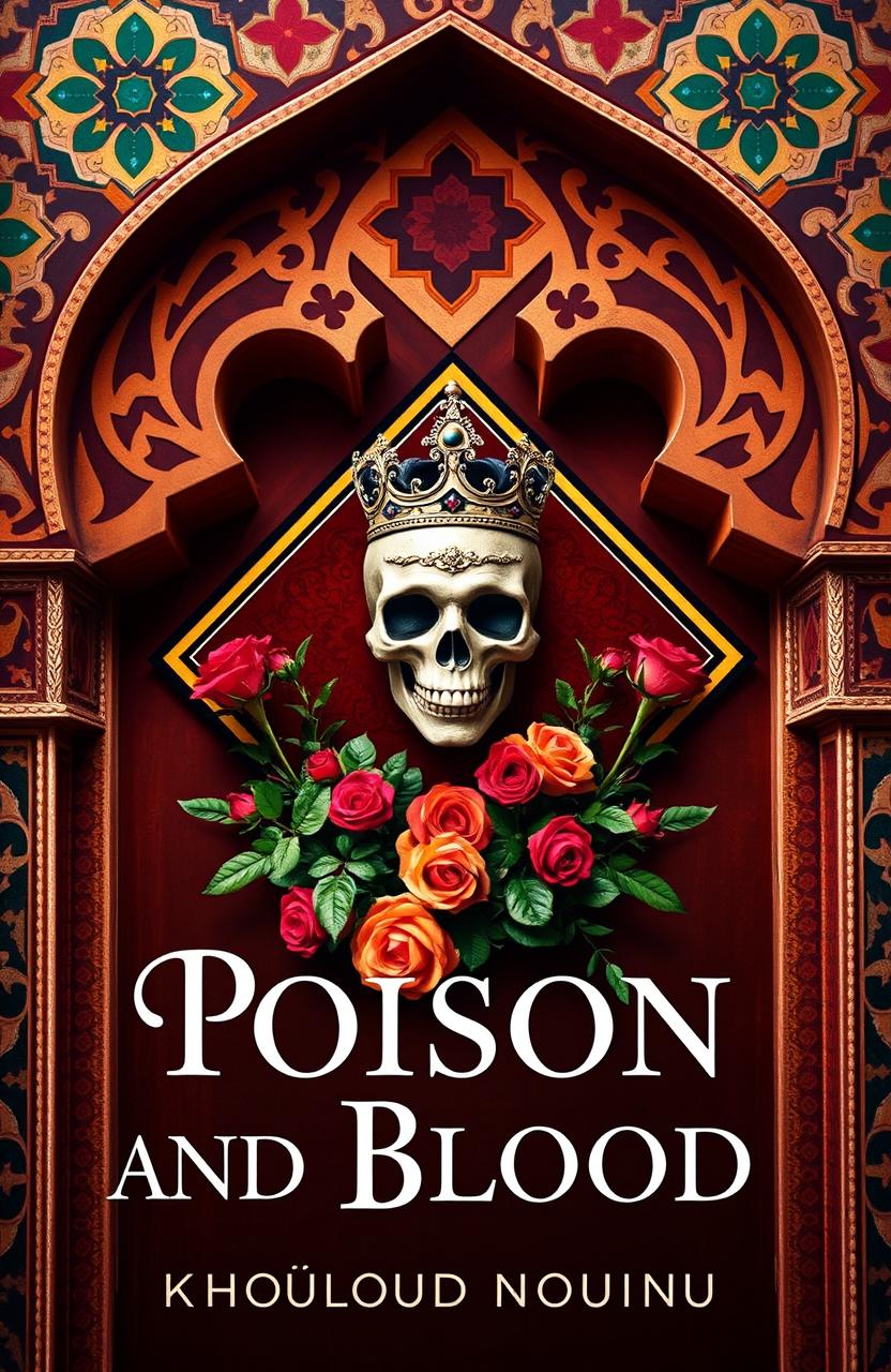 A striking book cover featuring a Moroccan architectural decoration as the background, rich in geometric patterns and vibrant colors