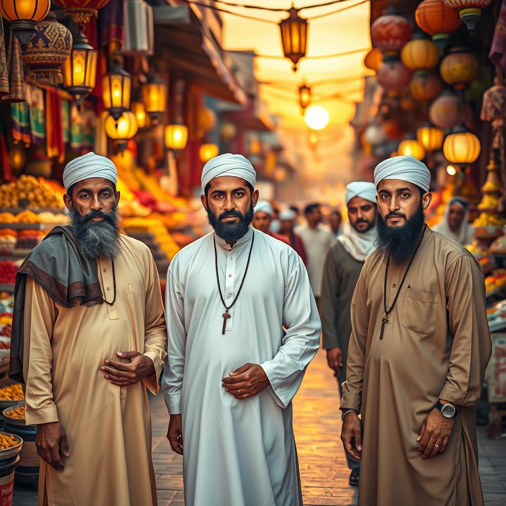 A vivid, detailed cultural representation that showcases the beauty of Muslim attire